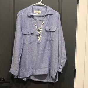 NWT Vintage Havana linen blend blue striped tunic top beach cover size L